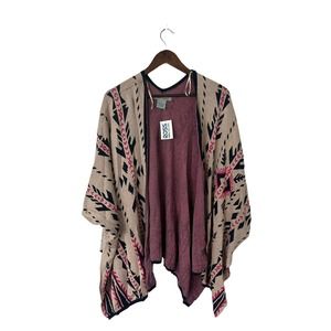 Flying Tomato Cardigan Woman Medium Open Front Draped Aztec Southwestern Sweater